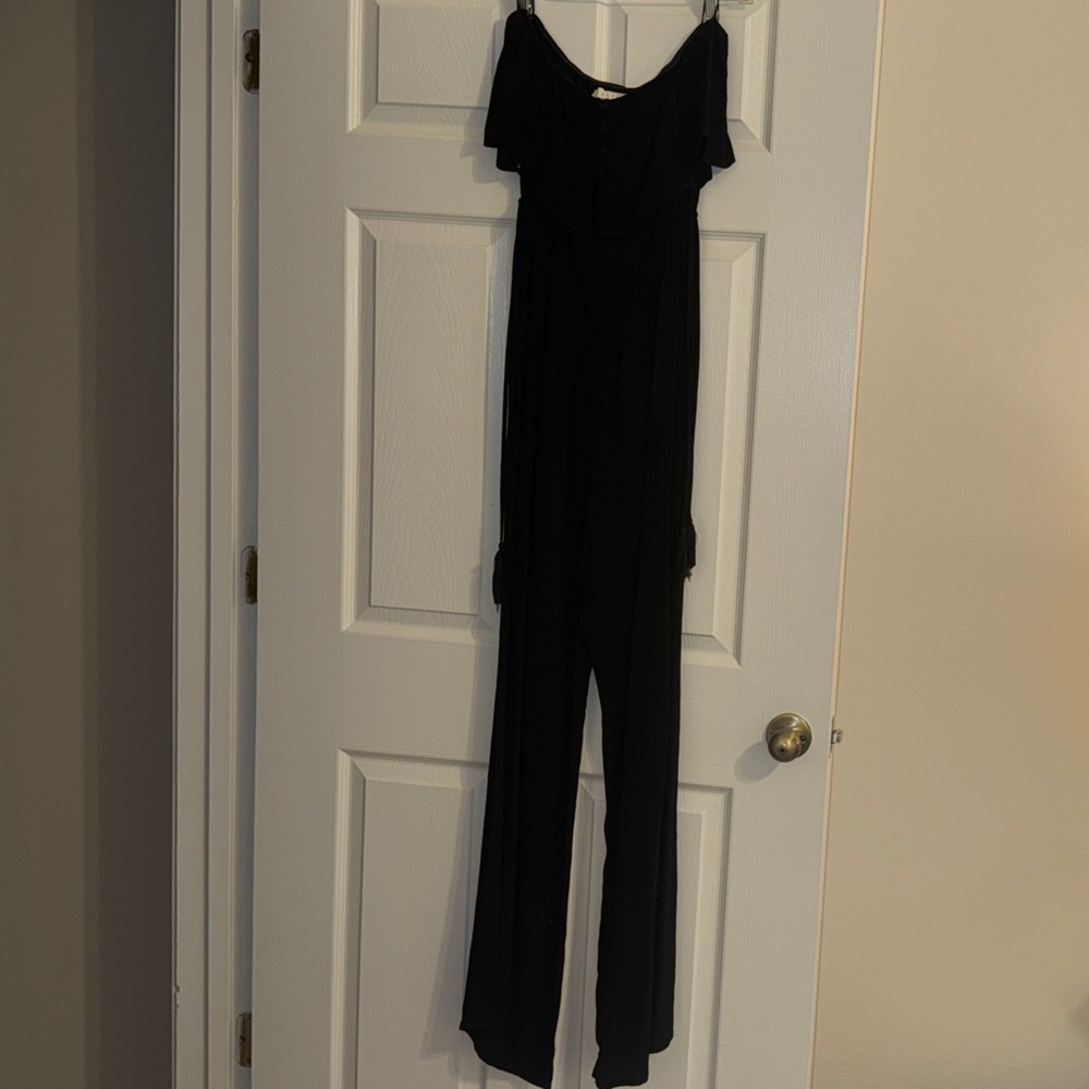 Astr Strapless Black Jumpsuit with Ties on Side